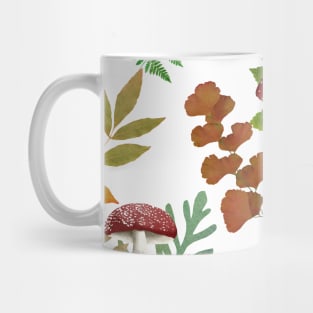 Fall leaves, red mushrooms seamless pattern. Fly agarics watercolor botanical illustration. Autumn woodland fantasy Mug